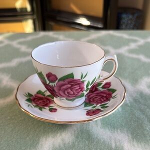 Vintage Royal Vale England Pink Floral Teacup and Saucer Set
